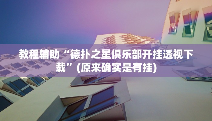 教程辅助“德扑之星俱乐部开挂透视下载”(原来确实是有挂)