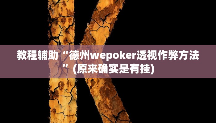 教程辅助“德州wepoker透视作弊方法”(原来确实是有挂)